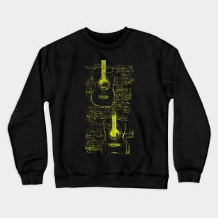 Neon Yellow Acoustic Guitar Da Vinci blueprint Crewneck Sweatshirt